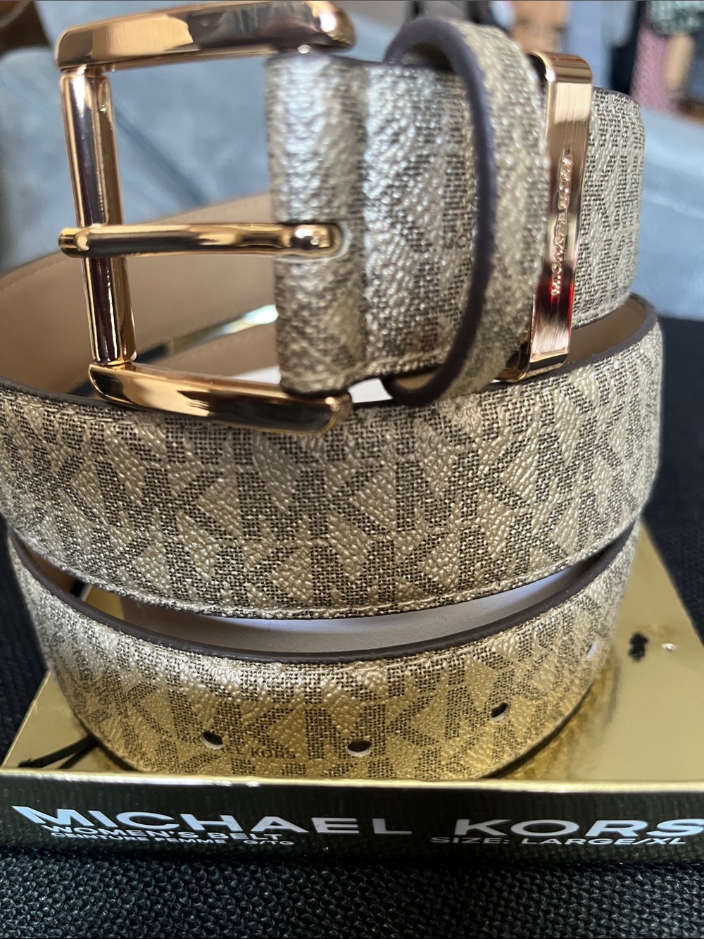 Michael Kors Women’s Metallic Gold Leather Belt with Gold Buckle